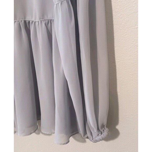 Halston Light Blue Sheer Blouson Sleeve Peplum Blouse Sz M - Picture 5 of 10